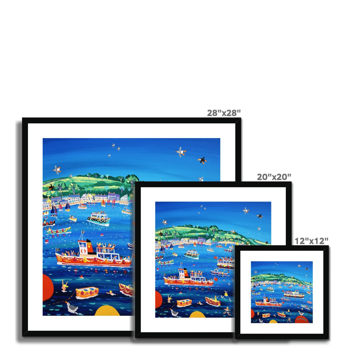 John Dyer Framed Open Edition Cornish Fine Art Print. Blue sky and Ferry Boats, Greenbank, Falmouth