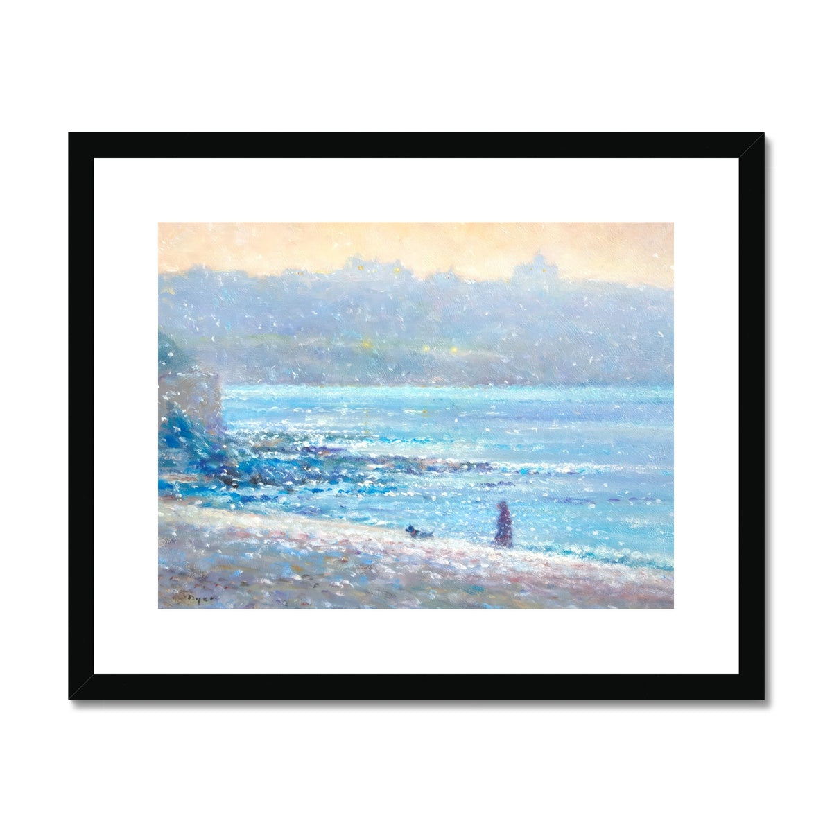 Ted Dyer Framed Open Edition Cornish Fine Art Print. 'Walking in a Flurry of Snow, Falmouth'. Cornwall Art Gallery