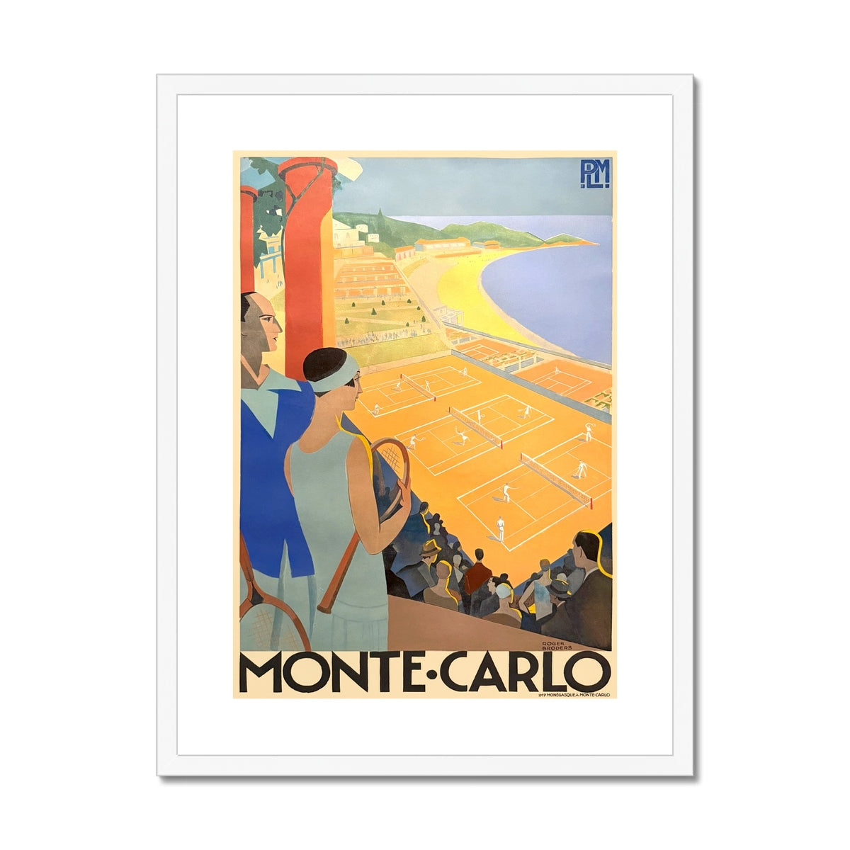 Vintage Travel Poster Print of Monte-Carlo Masters Tennis, Monaco by Roger Broders. Open Edition Fine Art Print. Historic Art Framed and Mounted Print