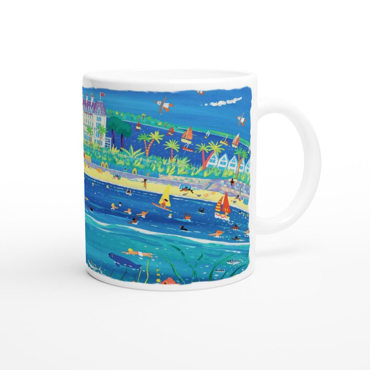 John Dyer Ceramic Cornish Art Mug. Castle Beach Falmouth, Cornwall