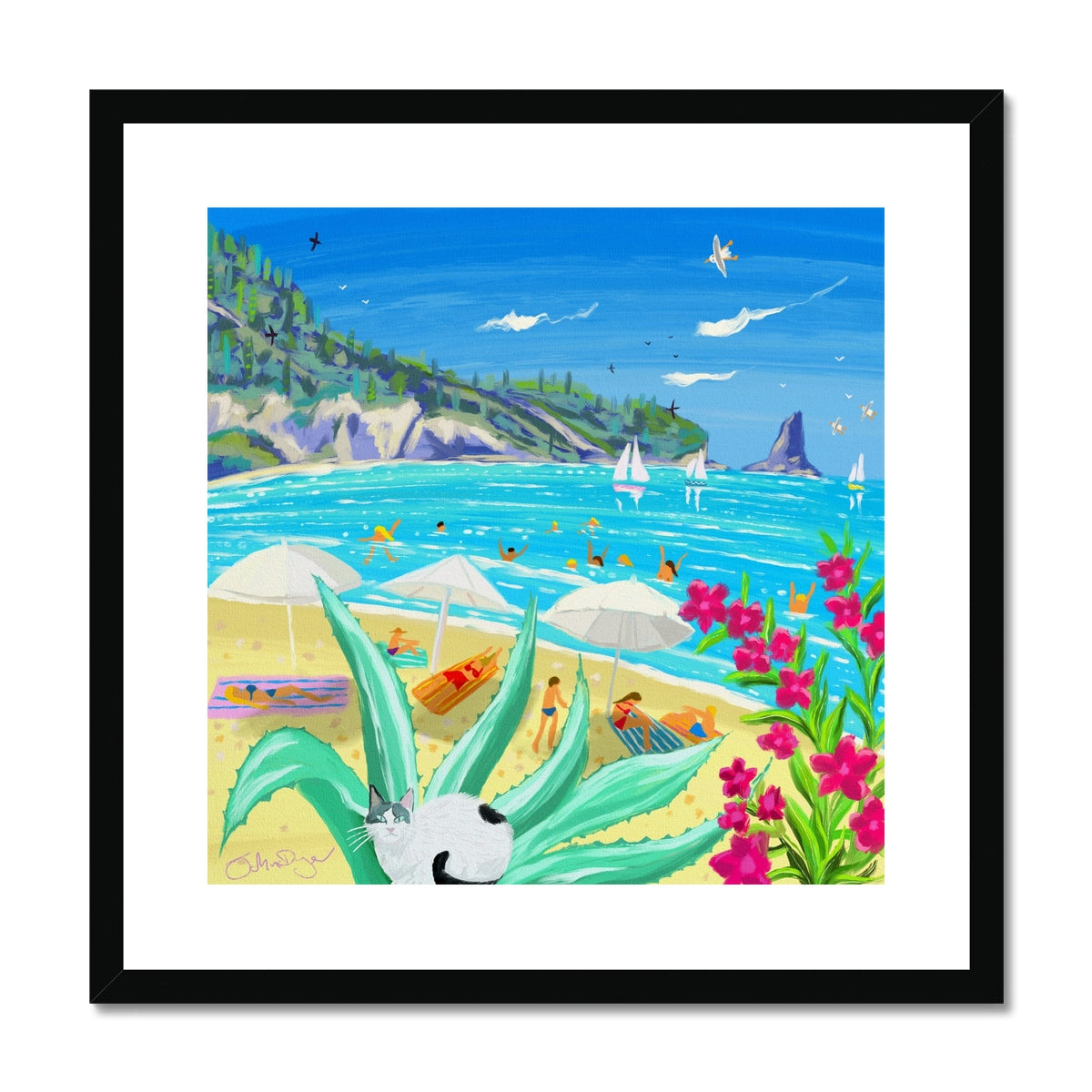 John Dyer Greece Artwork. Framed Open Edition Art Print. 'Beachside Bliss in Corfu, Greece'. Greek Art Gallery