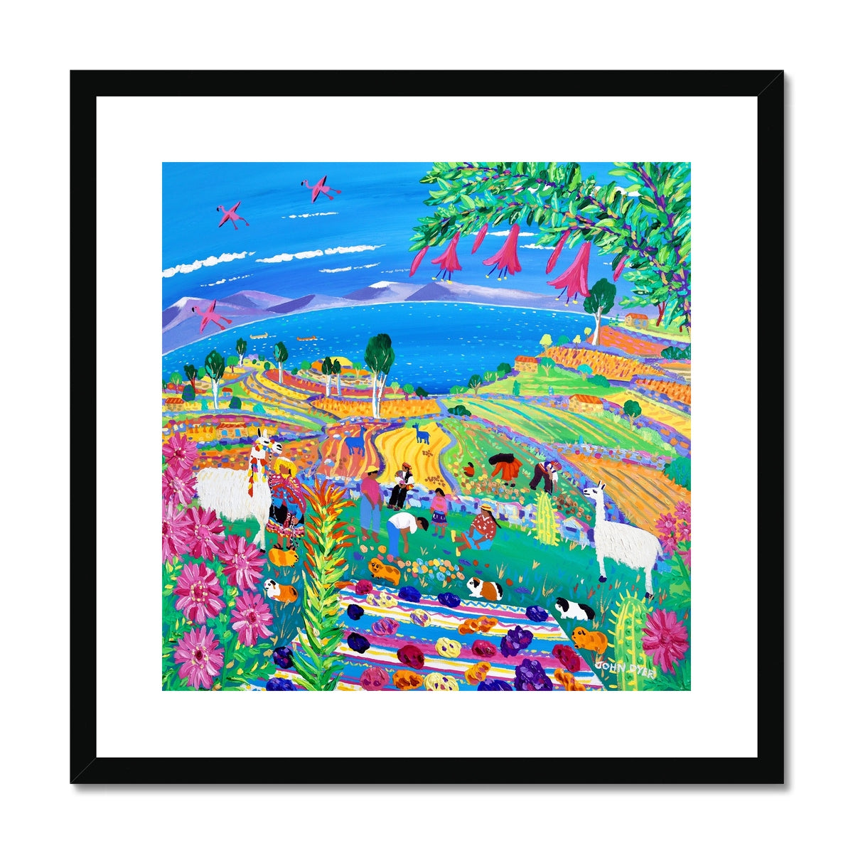 John Dyer Framed Open Edition Peruvian Art Print. 'Colourful Potato Fiesta on Taquile Island, Peru.
