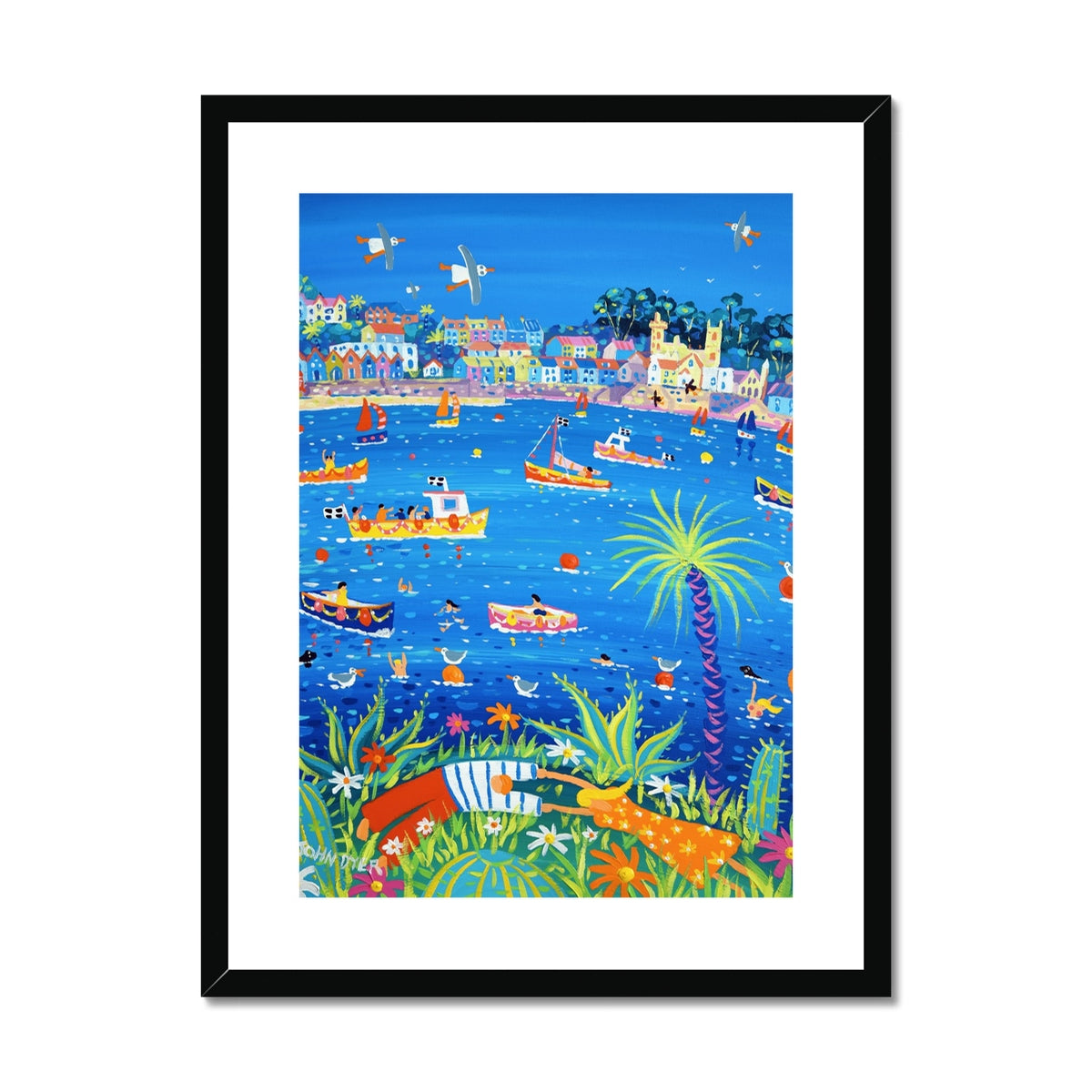 John Dyer Framed Open Edition Cornish Art Print. 'Fowey River Lovers'. Cornwall Art Gallery