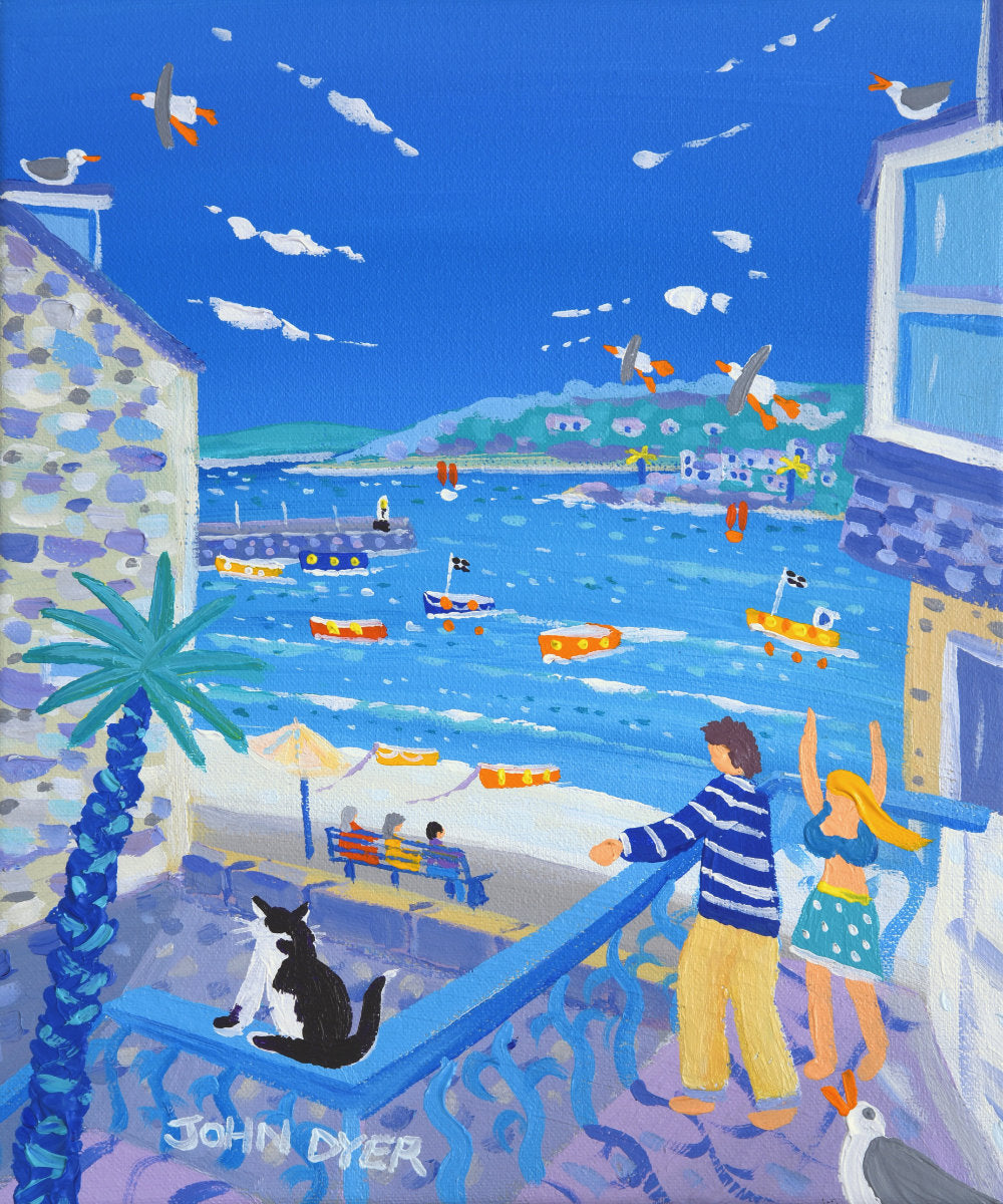 'Seaside Holiday, St Ives', 12x10 inches acrylic on canvas. Painting of Cornwall by Cornish Artist John Dyer