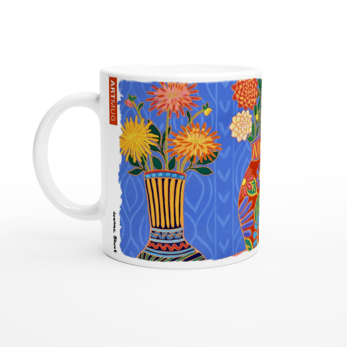 Joanne Short Ceramic Cornish Art Mug. Mexican Fiesta Flowers