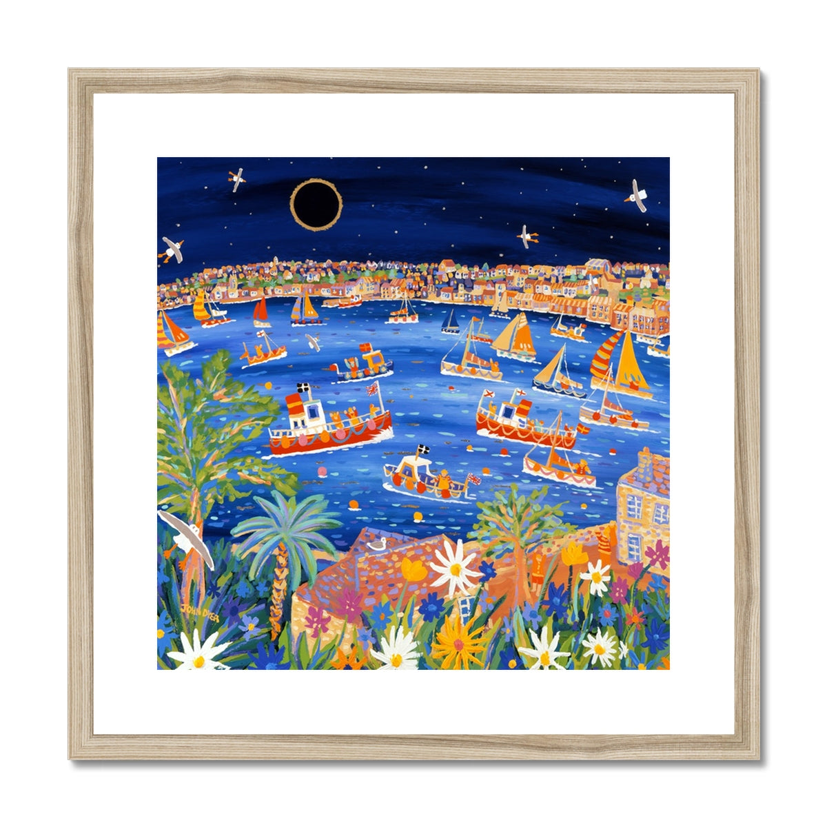 John Dyer Framed Open Edition Cornish Art Print. 'Sailing Beneath the Eclipse, Falmouth, Cornwall'.