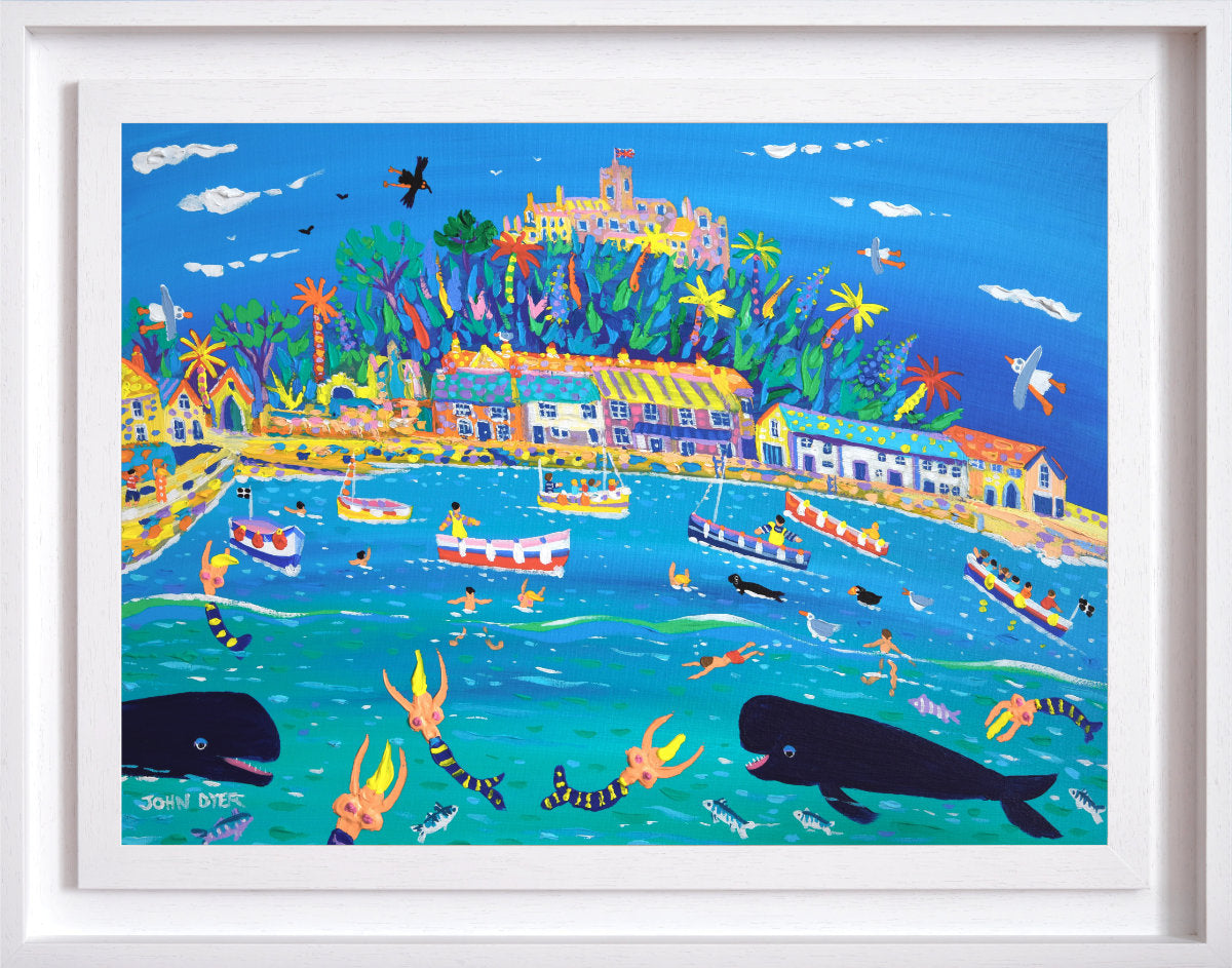 'Frolicking in the Harbour, St Michael's Mount', 18x24 inches acrylic on canvas. Coastal Painting of Cornwall by Cornish Artist John Dyer