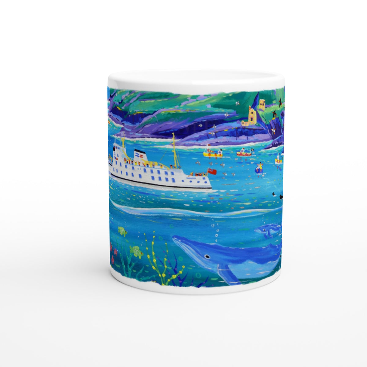 John Dyer Ceramic Cornish Art Mug. Scillonian Ferry, Botallack, Cornwall