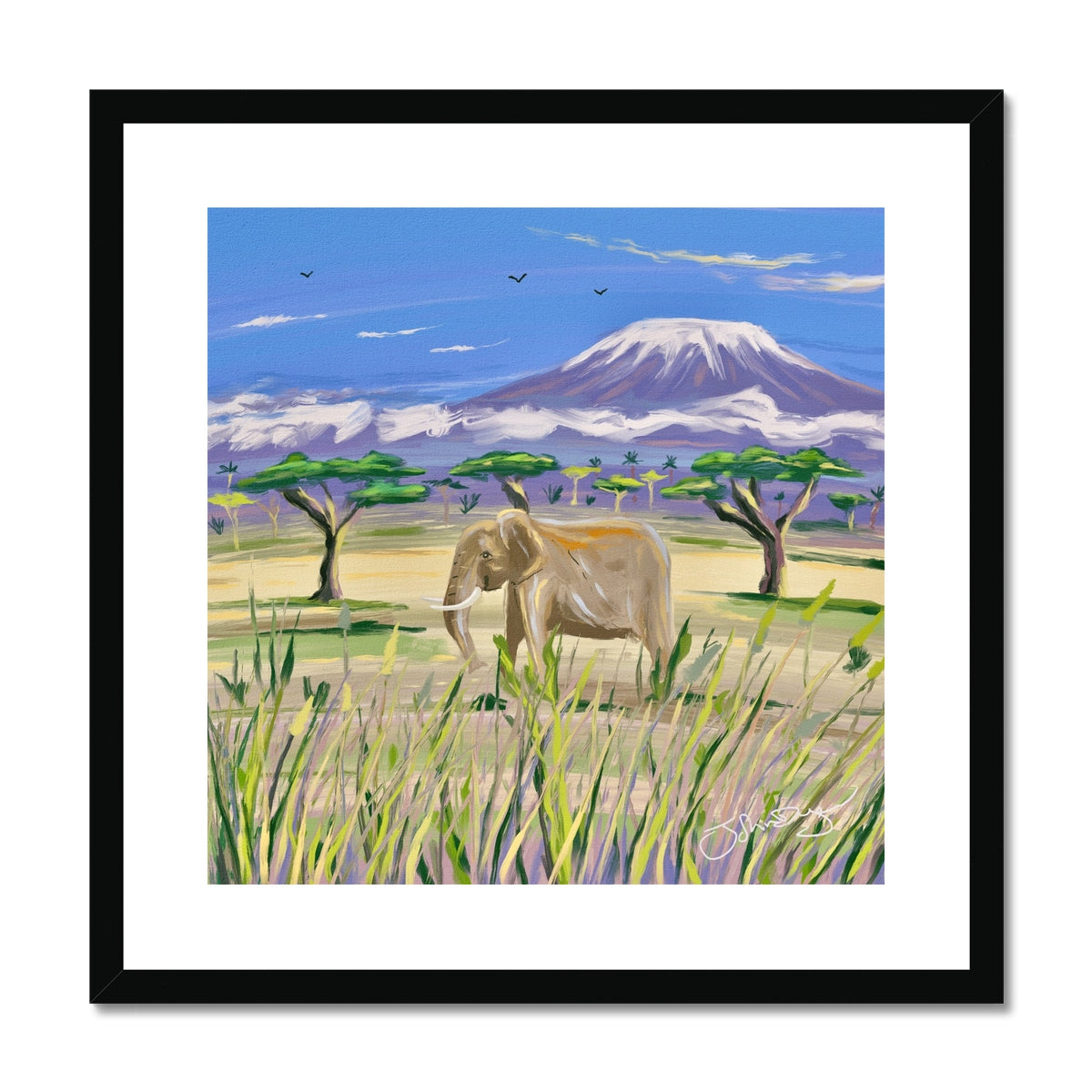 John Dyer African Elephant, Framed Open Edition Fine Art Print. Animal Art Prints