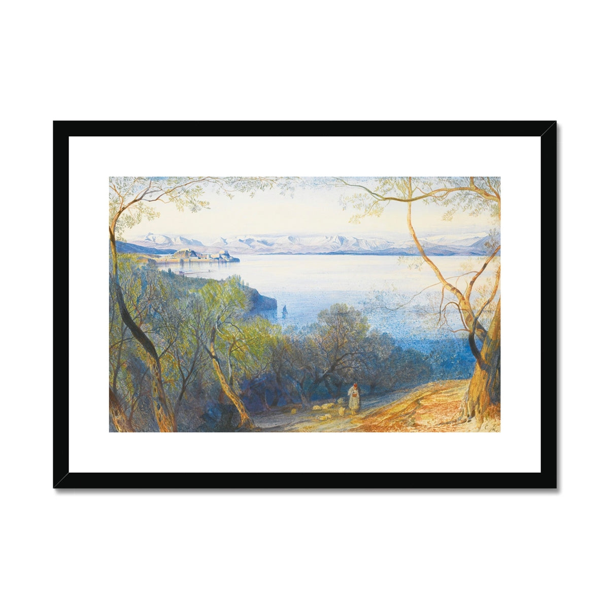 A Distant View of the Citadel, Corfu, by Edward Lear. Greece Artwork Framed Open Edition Art Print. Greek Art Gallery Historic Art Print