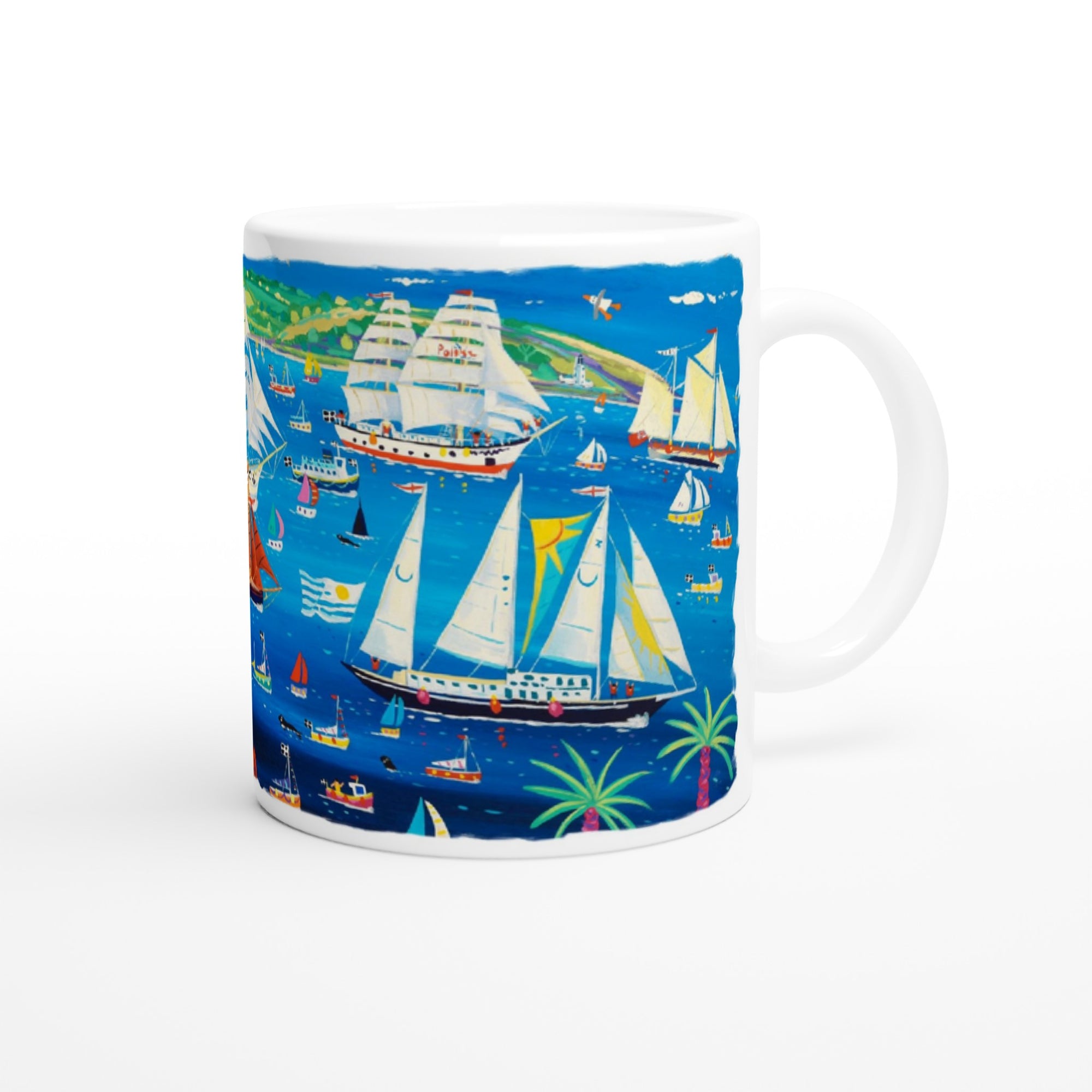 John Dyer Ceramic Cornish Art Mug. Tall Ships and Small Ships Falmouth