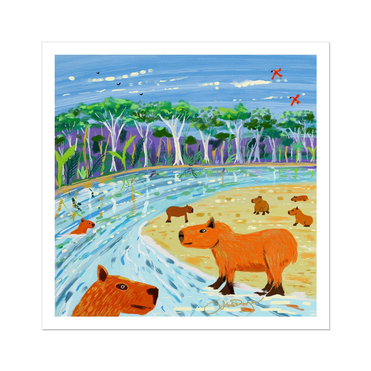 John Dyer Amazon Rainforest Capybara Open Edition Fine Art Print. Animal Art Prints