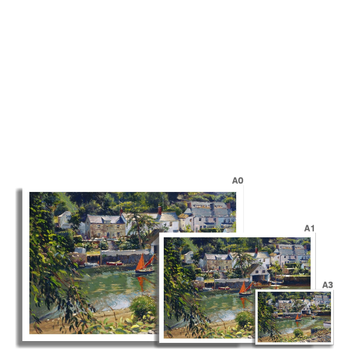 Ted Dyer Fine Art Print. Open Edition Cornish Art Print. 'The Red Sail, Helford'. Cornwall Art Gallery