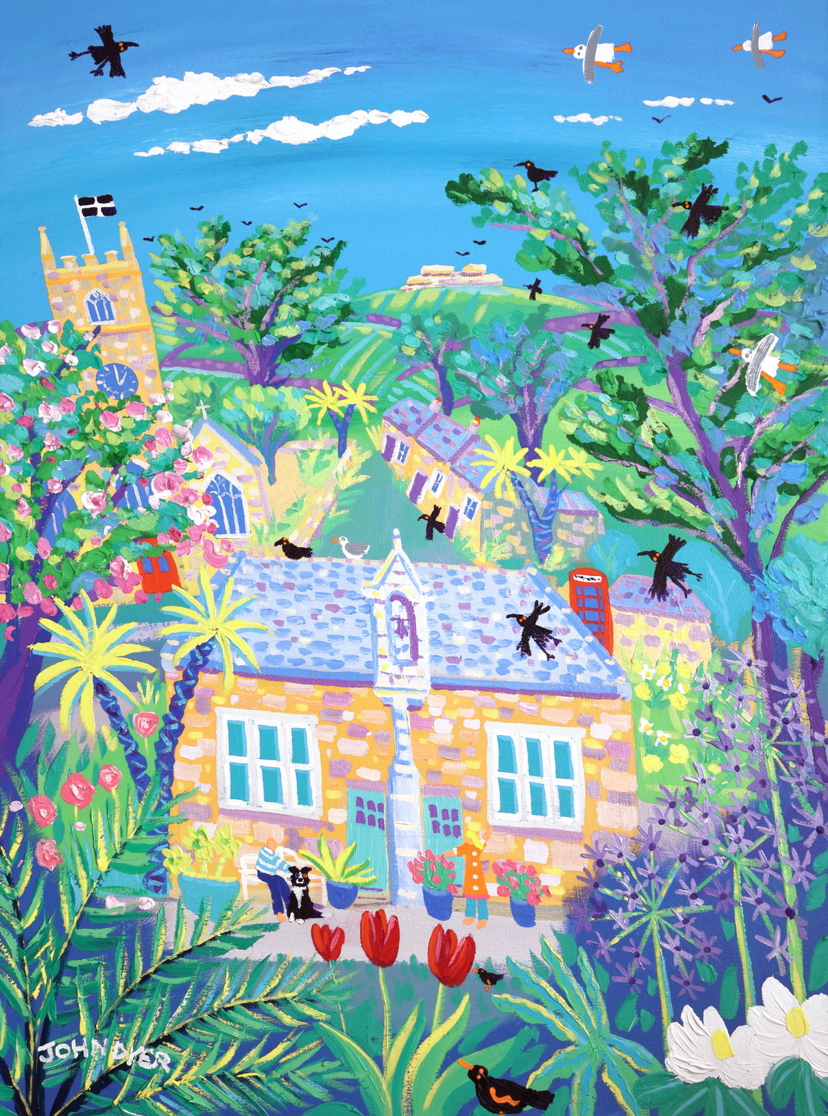 &#39;Springtime at The Old Schoolhouse, Crowan&#39;, 24x18 inches acrylic on canvas by John Dyer