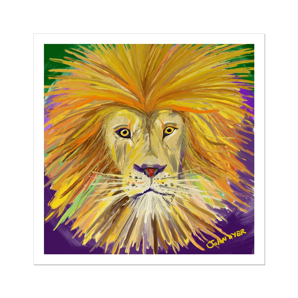 John Dyer African Lion Face Open Edition Jungle Fine Art Print. Animal Art Prints