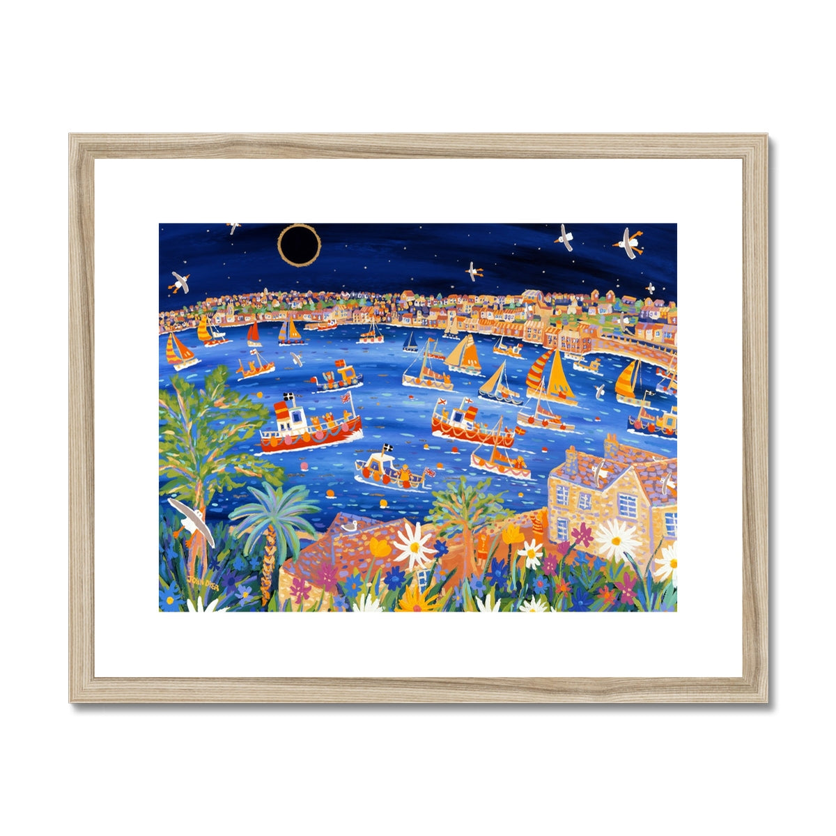 John Dyer Framed Open Edition Cornish Art Print. 'Sailing Beneath the Eclipse, Falmouth, Cornwall'.