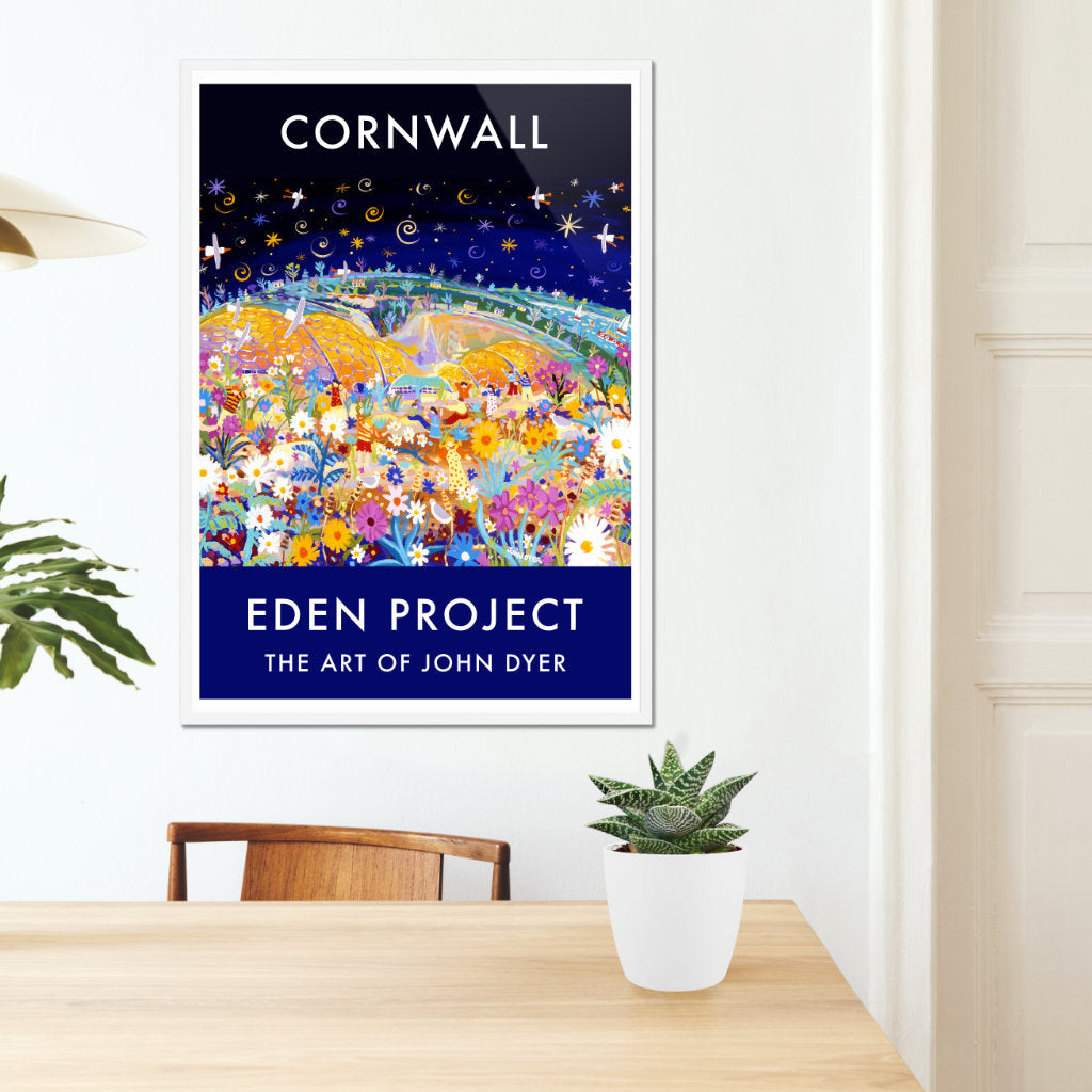Eden Project Art Poster Print by Cornish Artist John Dyer of The Eden Project Biomes at Night
