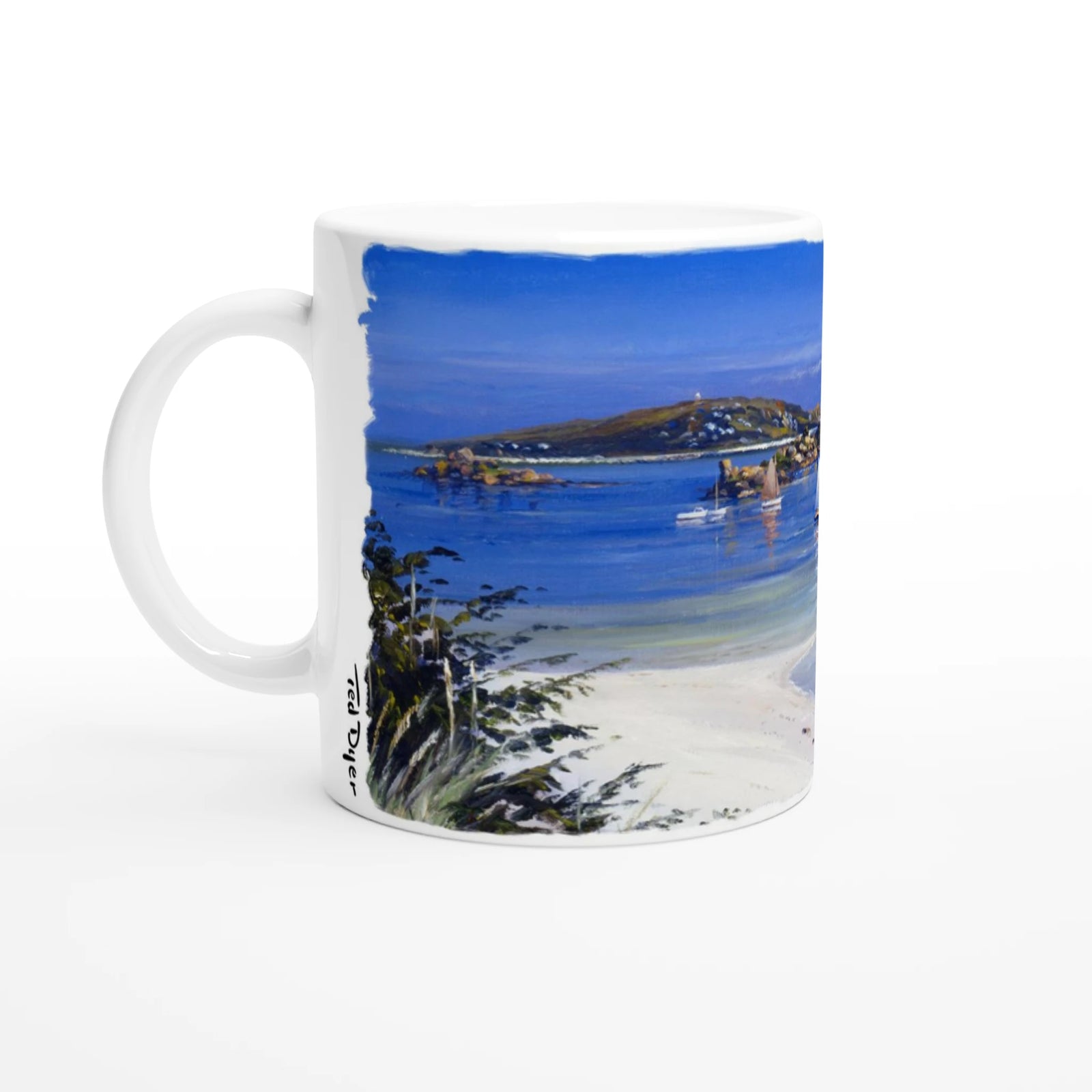 Ted Dyer Ceramic Cornish Art Mug. Paintings on Mugs Range. Tresco Island, Isles of Scilly, Cornwall