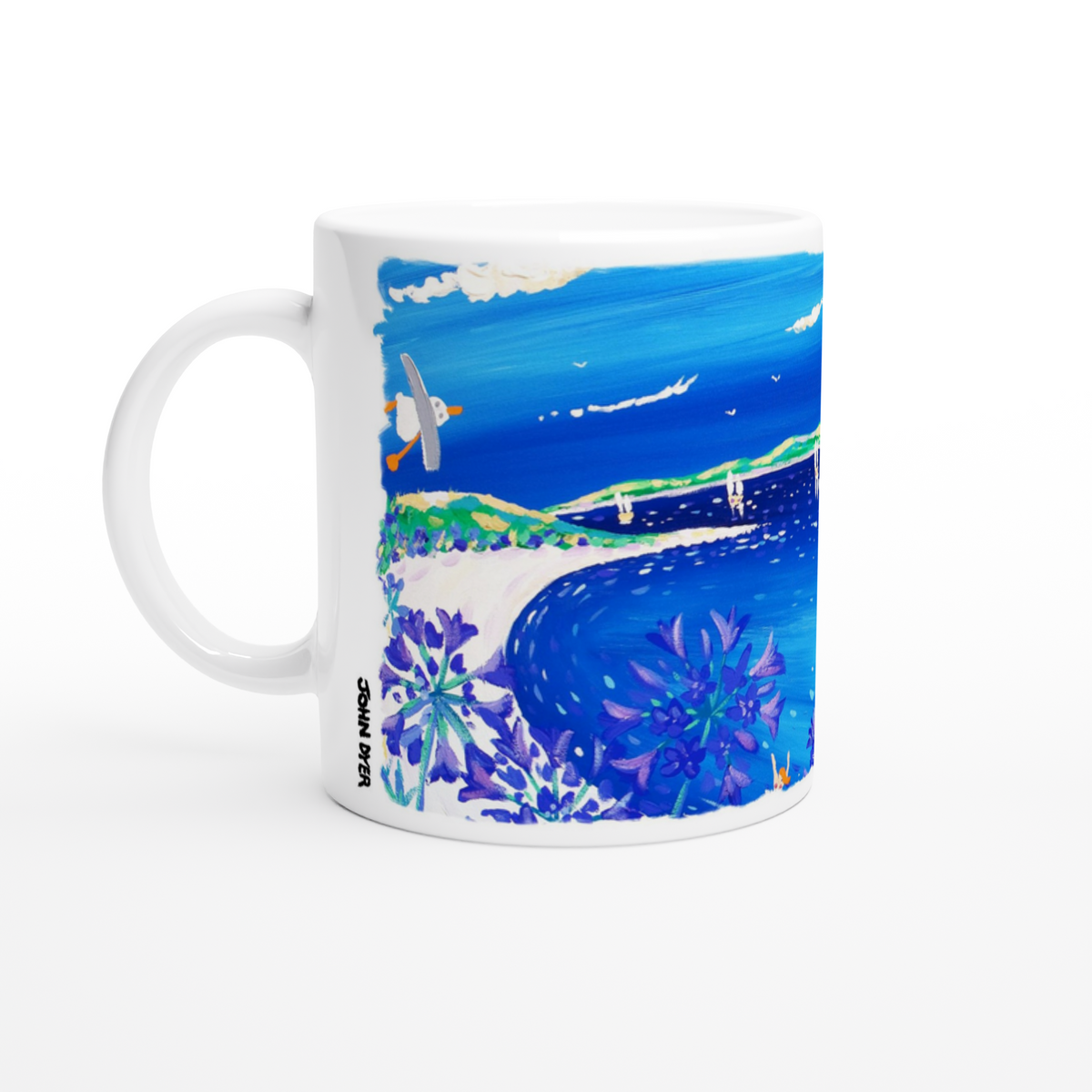 John Dyer Ceramic Cornish Art Mug. Agapanthus, Pentle Bay, Tresco, Isles of Scilly