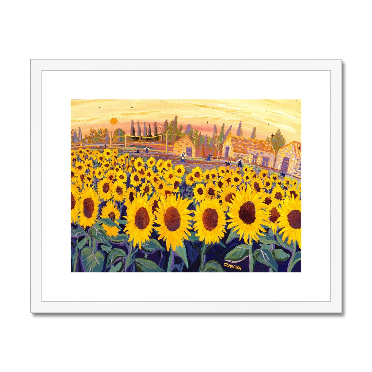 John Dyer Framed Open Edition Italian Sunflower Art Print. 'A Field of Sunny Faces'