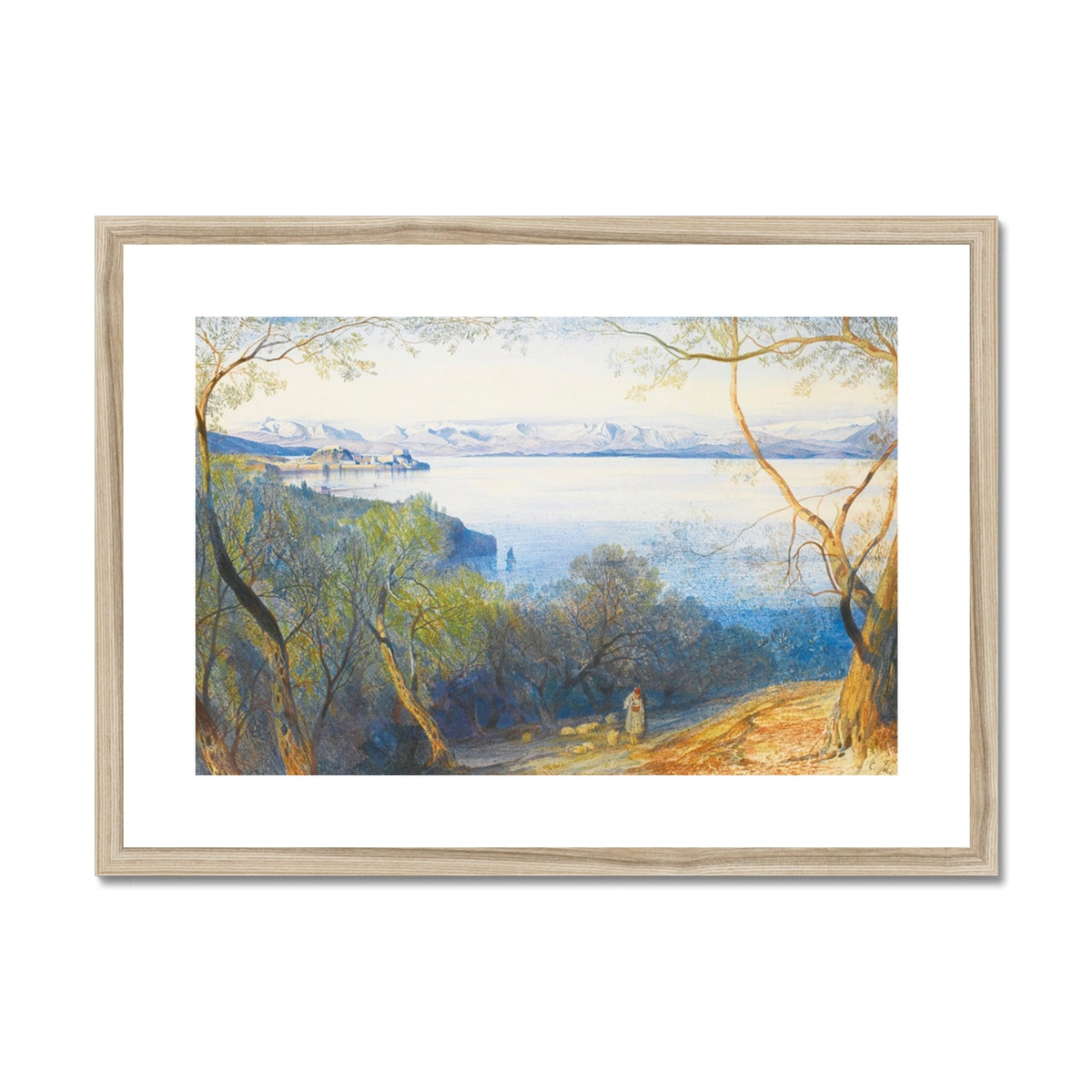 A Distant View of the Citadel, Corfu, by Edward Lear. Greece Artwork Framed Open Edition Art Print. Greek Art Gallery Historic Art Print