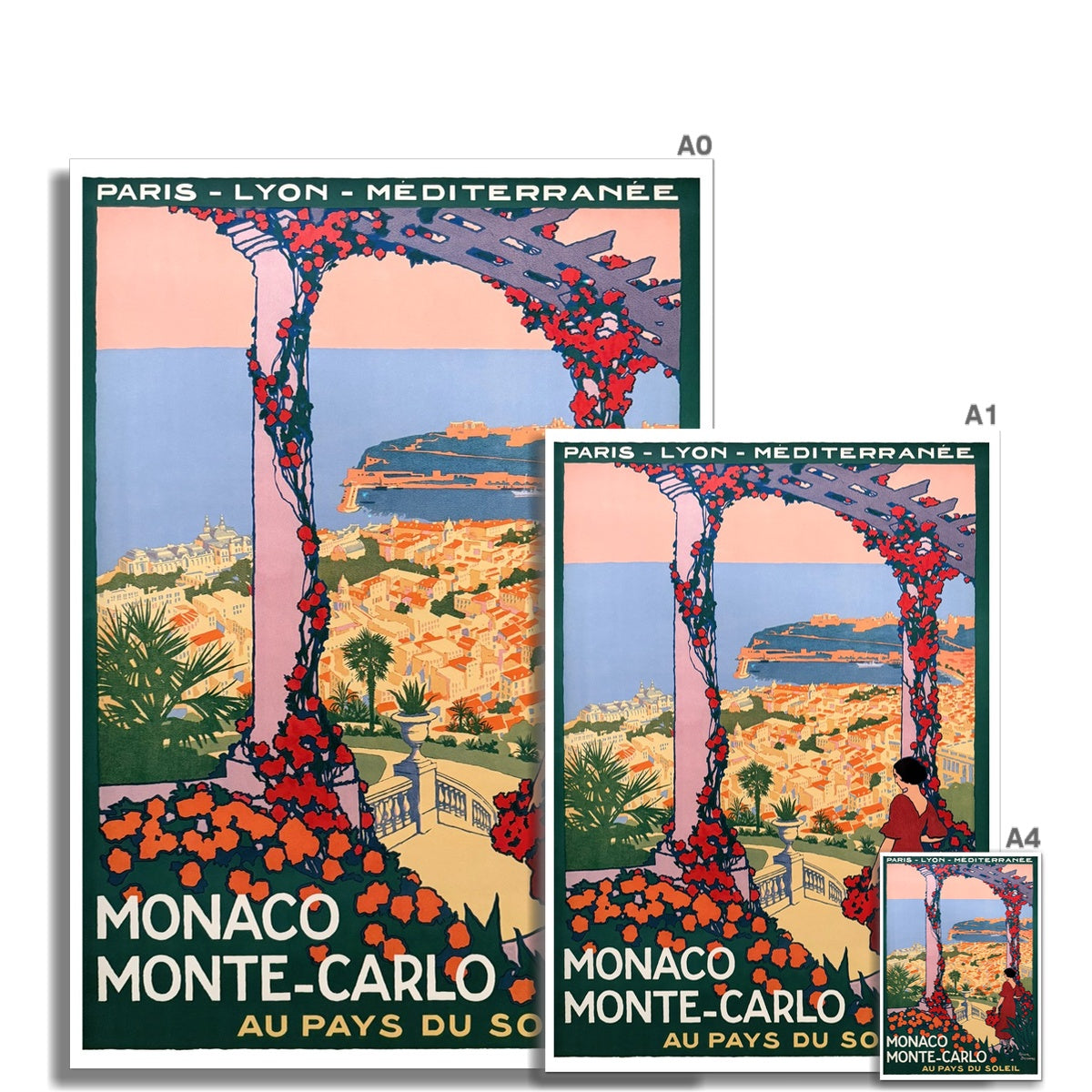 Vintage Travel Poster Print of Monaco Monte-Carlo by Roger Broders. Open Edition Fine Art Print. Historic Art