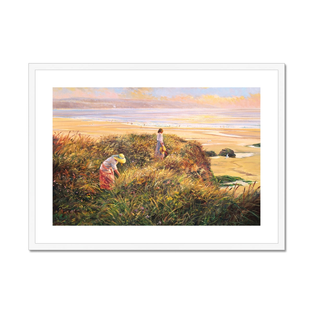 'Evening on the Cliffs' by Ted Dyer. Framed Open Edition Coastal Cornish Fine Art Print.