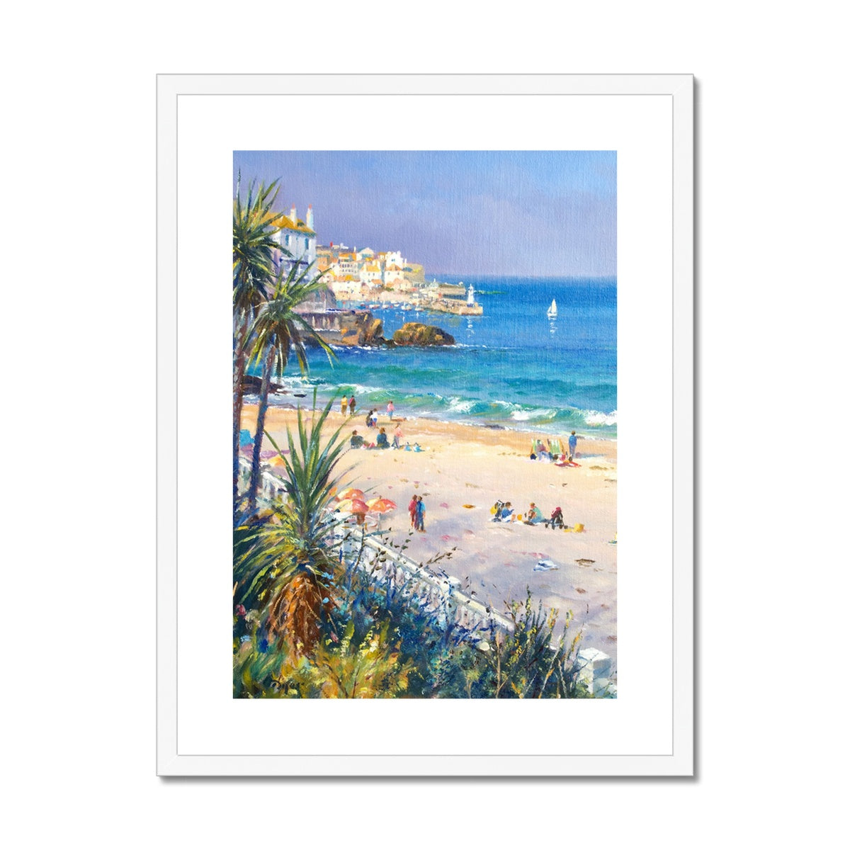 Ted Dyer Framed Open Edition Cornish Fine Art Print. &#39;Afternoon on the Beach. St Ives&#39;. Cornwall Art Gallery