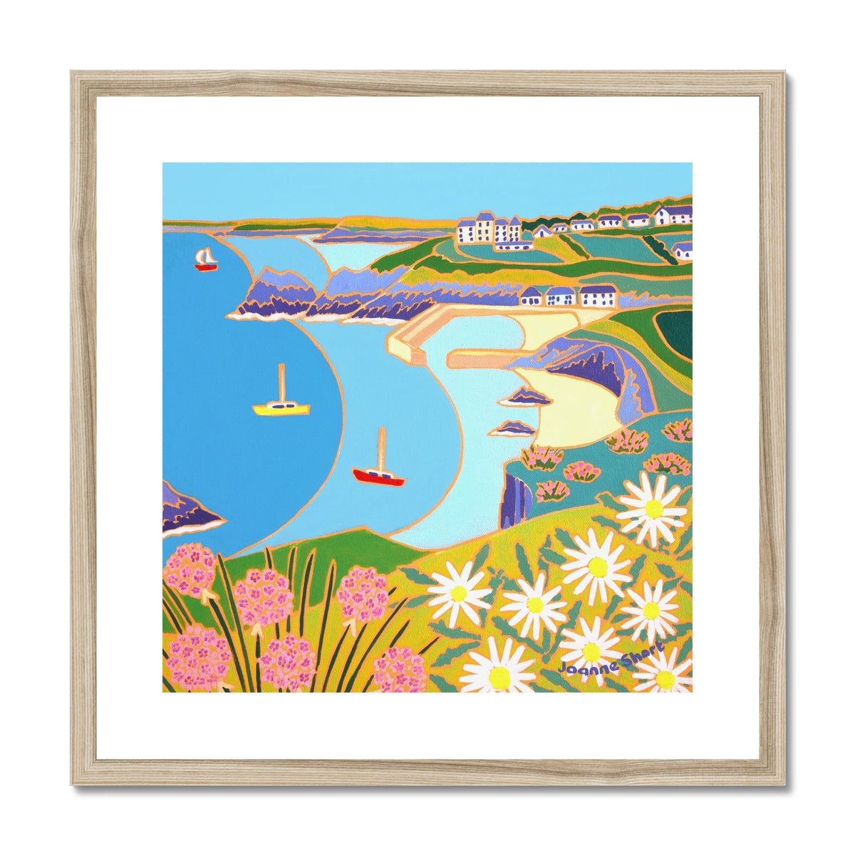 Joanne Short Framed Open Edition Cornish Art Print. 'Wildflowers on the Cliffs, Mullion'.
