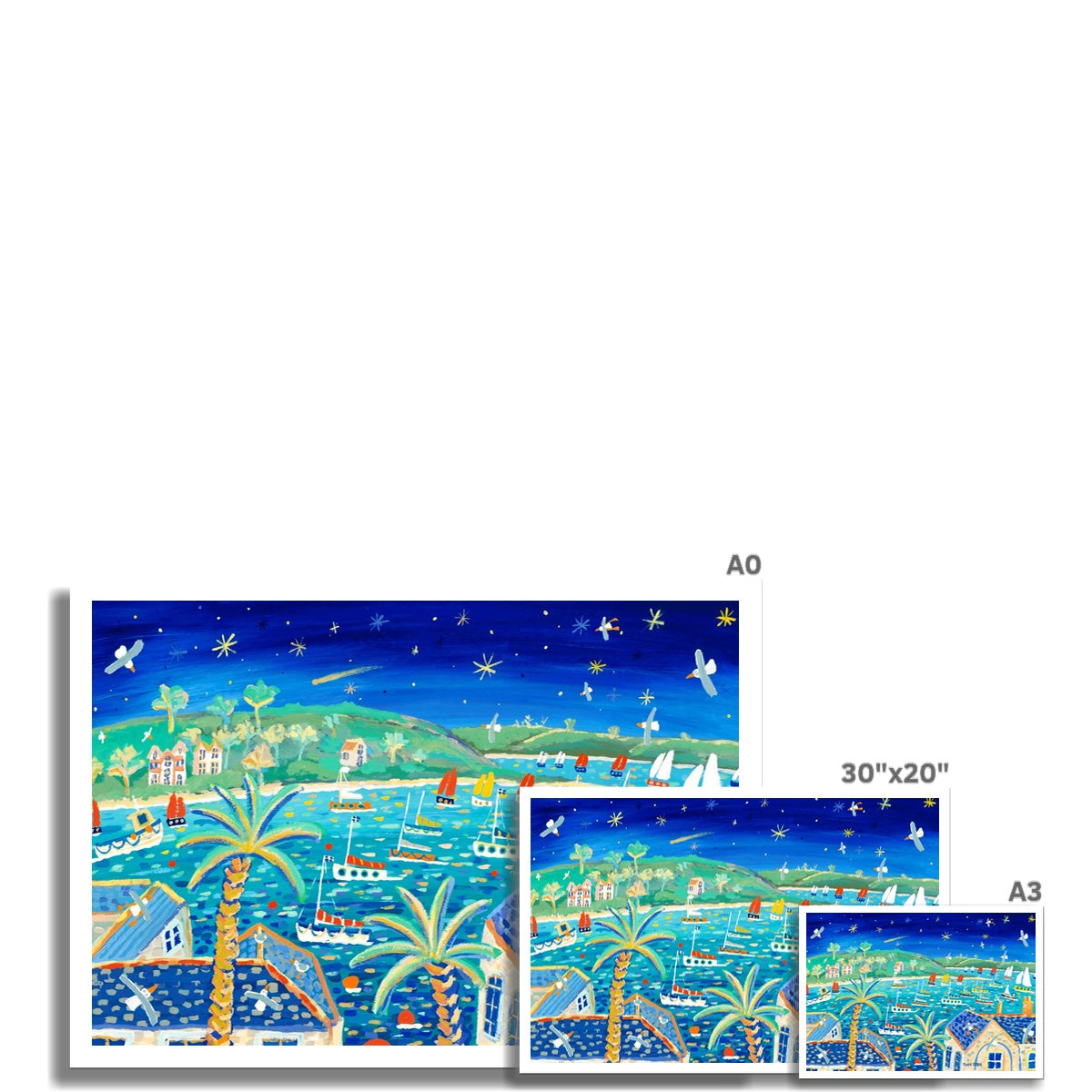 John Dyer Open Edition Cornish Art Print. 'Sailing Beneath the Comet, Falmouth, Cornwall'