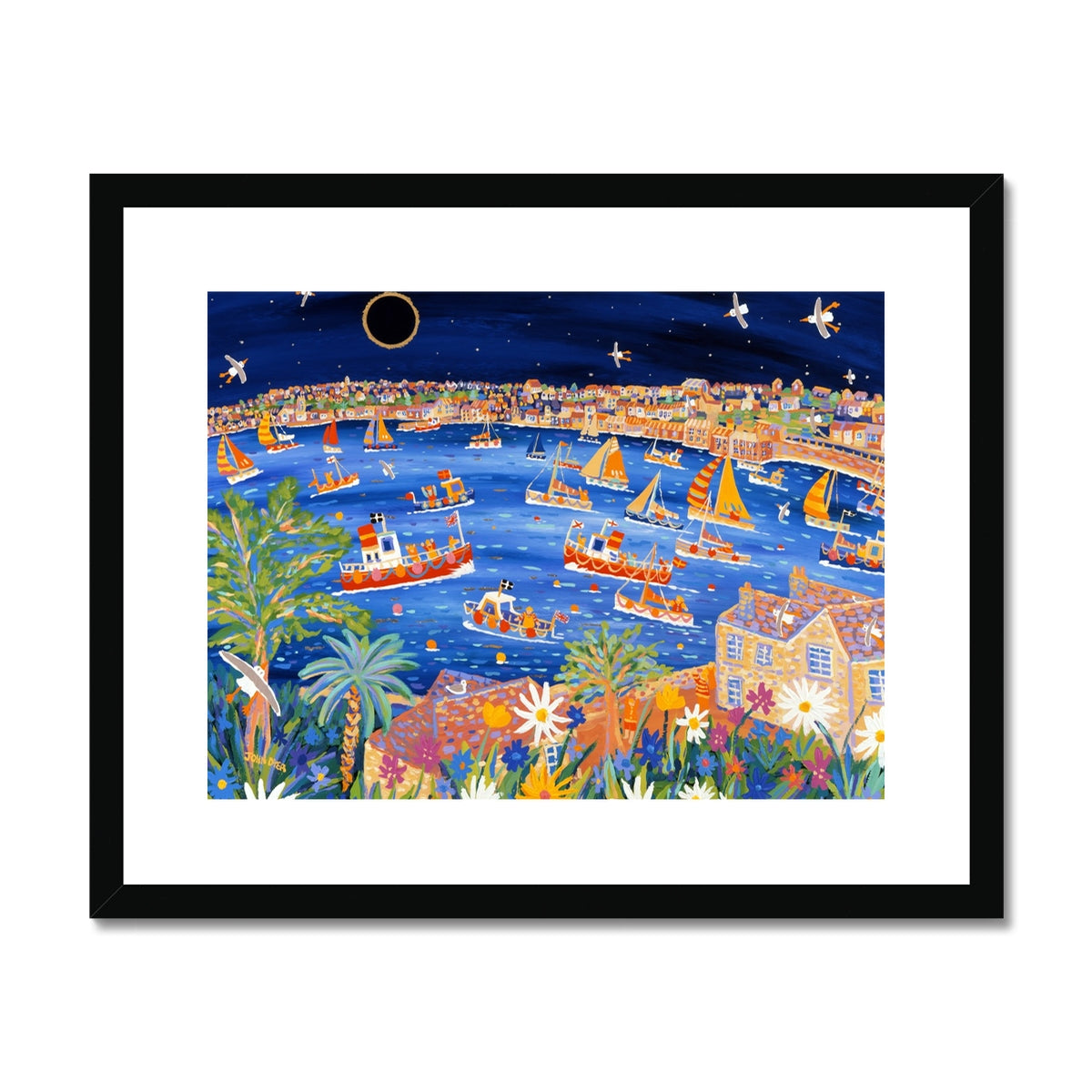 John Dyer Framed Open Edition Cornish Art Print. 'Sailing Beneath the Eclipse, Falmouth, Cornwall'.