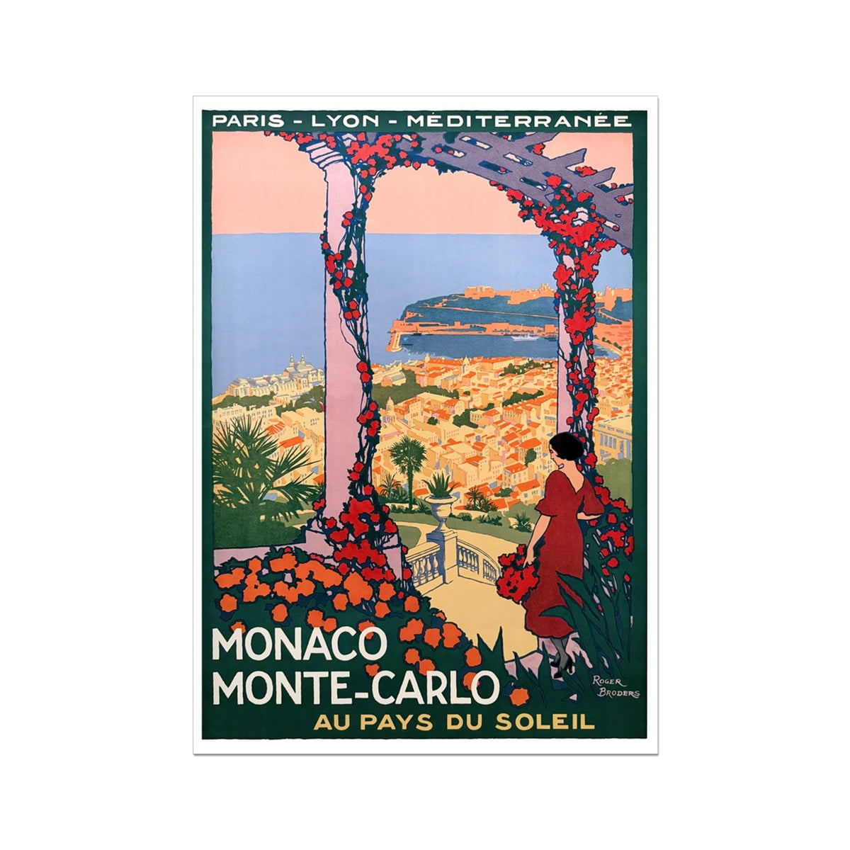 Vintage Travel Poster Print of Monaco Monte-Carlo by Roger Broders. Open Edition Fine Art Print. Historic Art