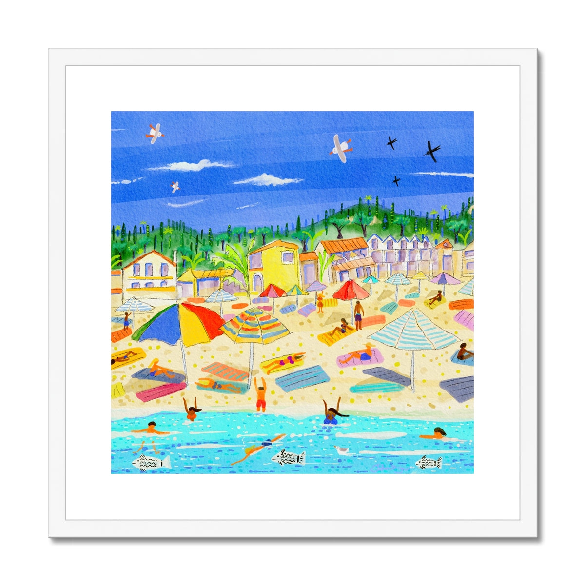 John Dyer Greece Artwork. Framed Open Edition Art Print. 'Sun-Kissed Shores of Agios Gordios Beach, Corfu, Greece'. Greek Art Gallery