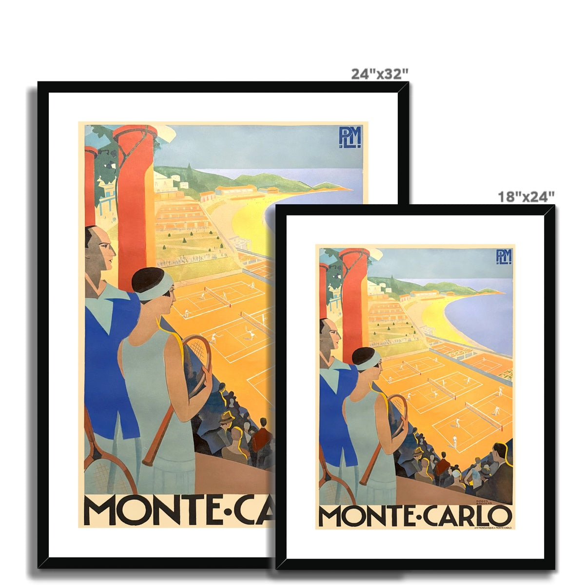Vintage Travel Poster Print of Monte-Carlo Masters Tennis, Monaco by Roger Broders. Open Edition Fine Art Print. Historic Art Framed and Mounted Print