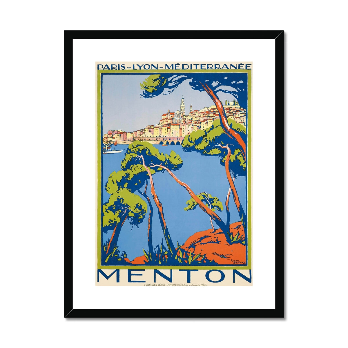 Vintage Travel Poster Print of Menton, France by Roger Broders. Open Edition Fine Art Print. Historic Art Framed and Mounted Print