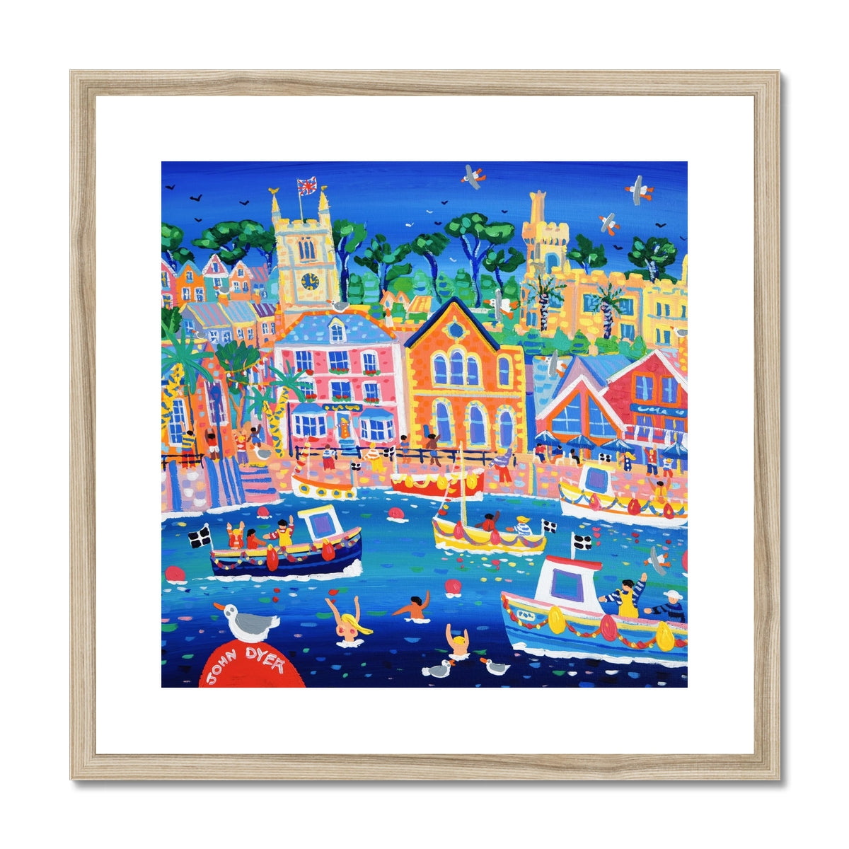 John Dyer Framed Open Edition Cornish Art Print. 'A Day out in Fowey'. Cornwall Art Gallery