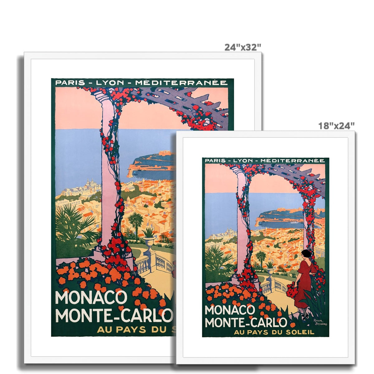 Vintage Travel Poster Print of Monte-Carlo, Monaco by Roger Broders. Open Edition Fine Art Print. Historic Art Framed and Mounted Print