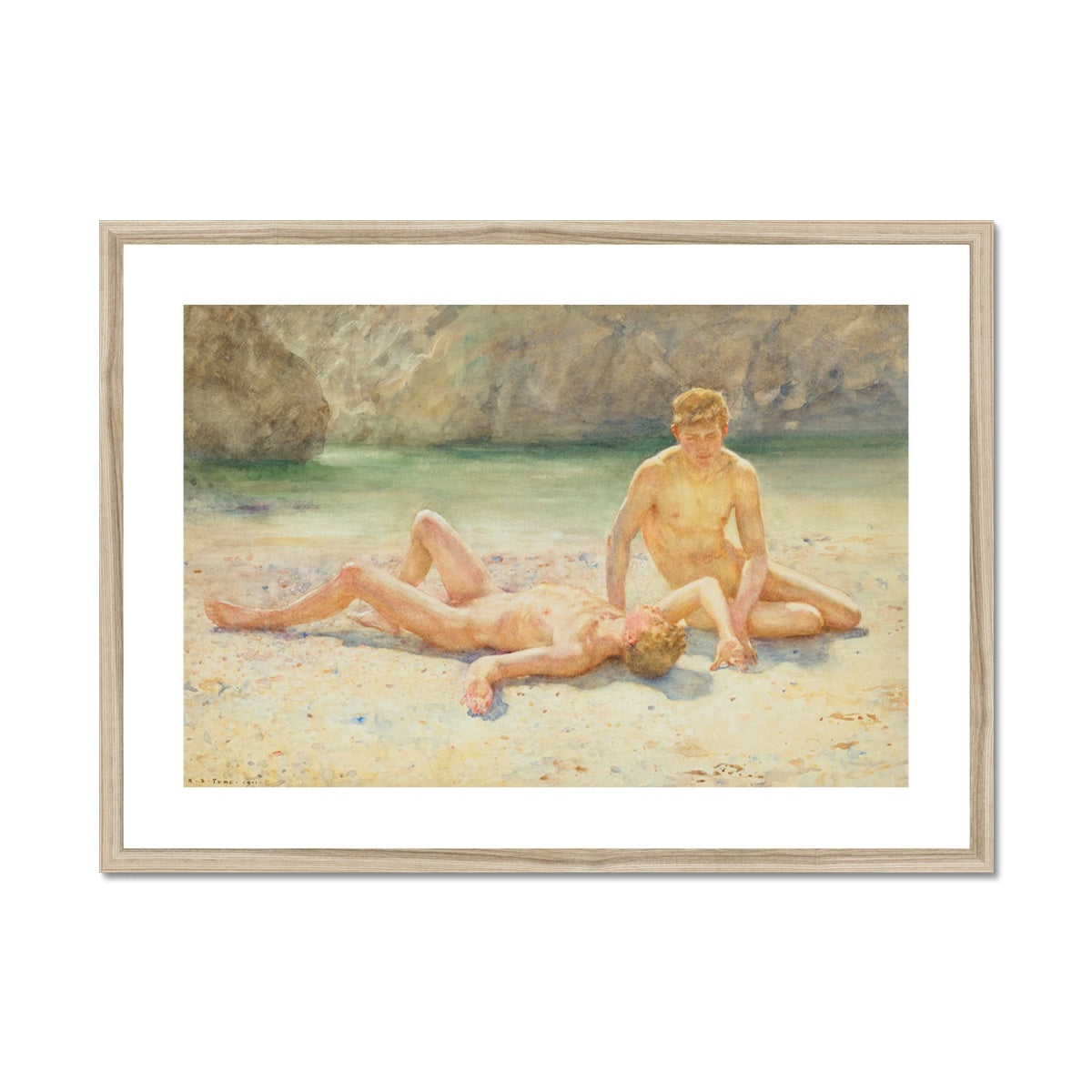 Bathing Group, Noonday Heat by Henry Scott Tuke. Framed Open Edition Fine Art Print. Historic Art