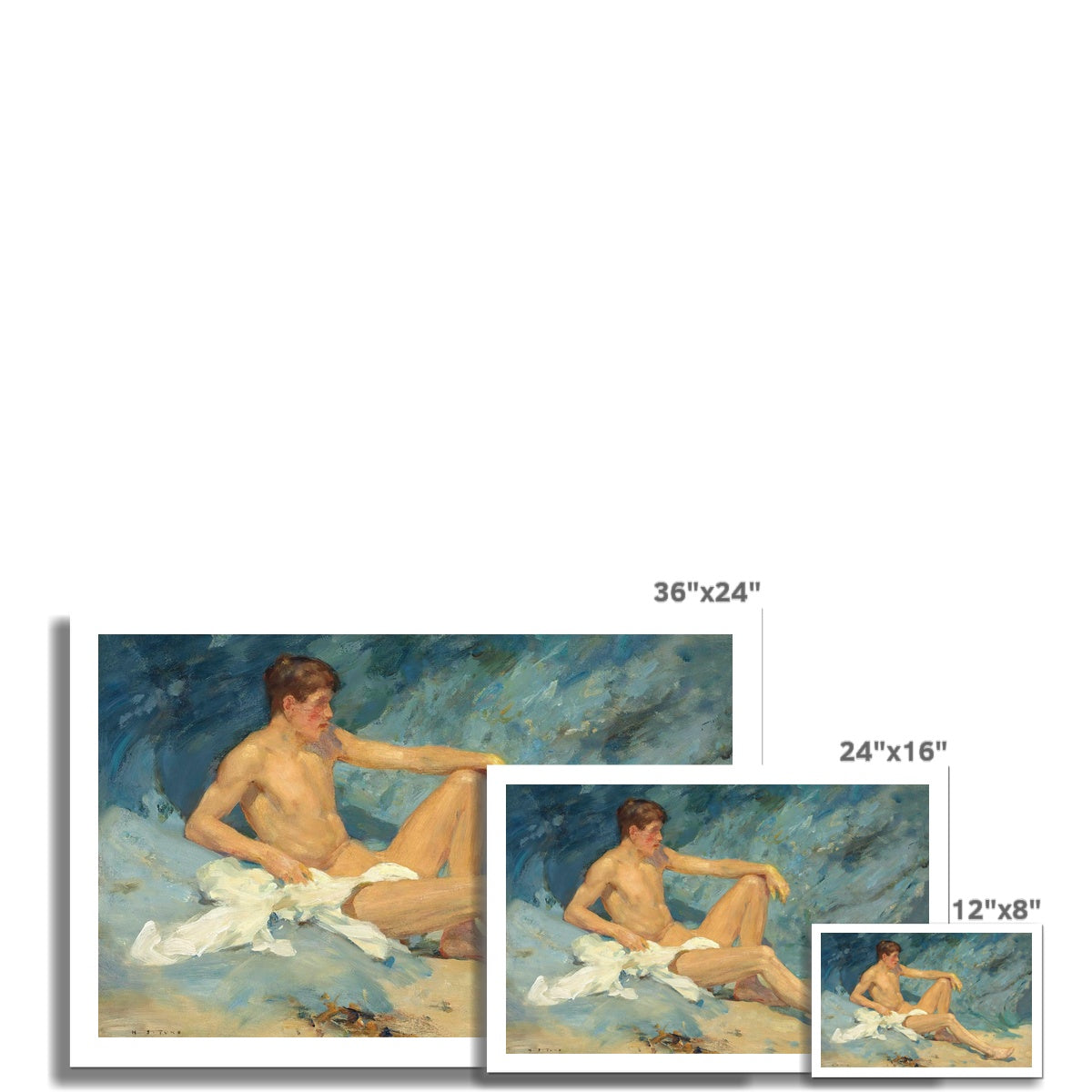 Henry Scott Tuke Open Edition Art Print. A Male Nude Reclining on the Rocks. Art Gallery Historic Art
