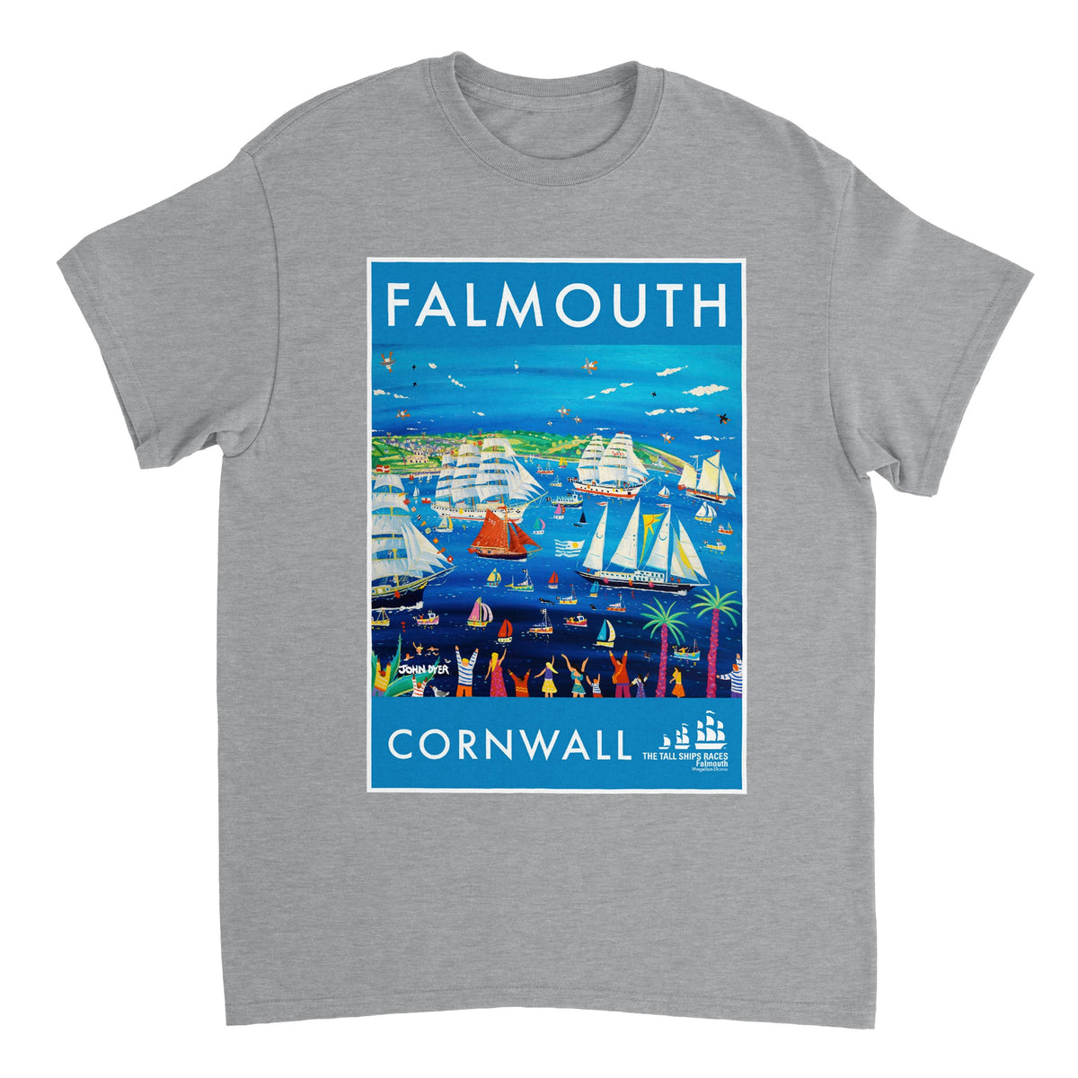 John Dyer Unisex Falmouth Tall Ships Art T-Shirt. &#39;Tall Ships and Small Ships 2023&#39;. Cornwall Art Gallery