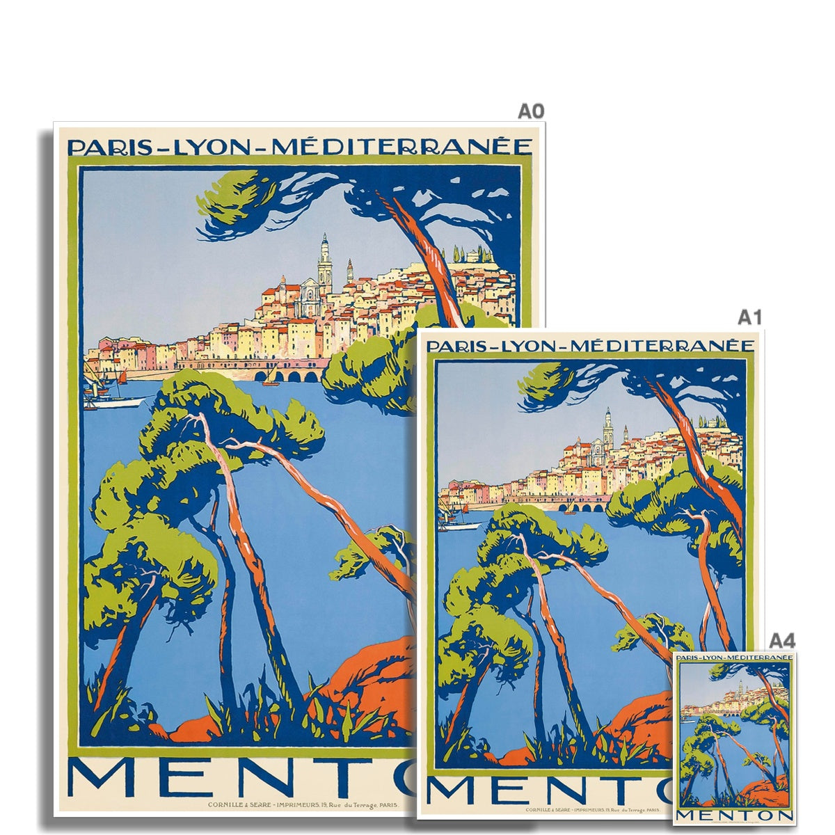 Vintage Travel Poster Print of Menton, France by Roger Broders. Open Edition Fine Art Print. Historic Art