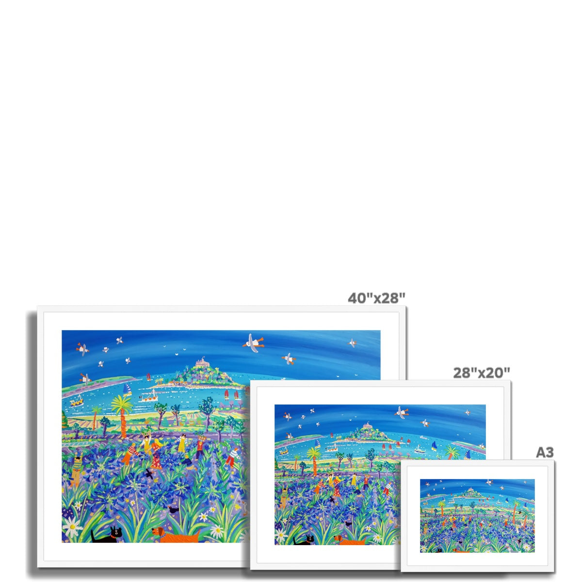 John Dyer Framed Open Edition Cornish Fine Art Print. 'Picking the Agapanthus, Mount's Bay'.