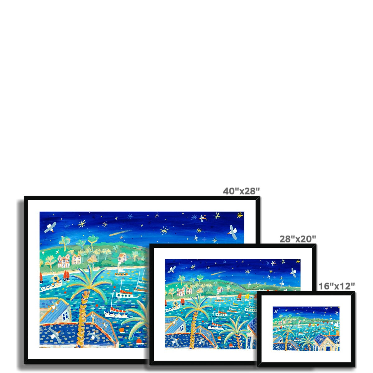 John Dyer Framed Open Edition Cornish Art Print. 'Sailing Beneath the Comet, Falmouth, Cornwall'.