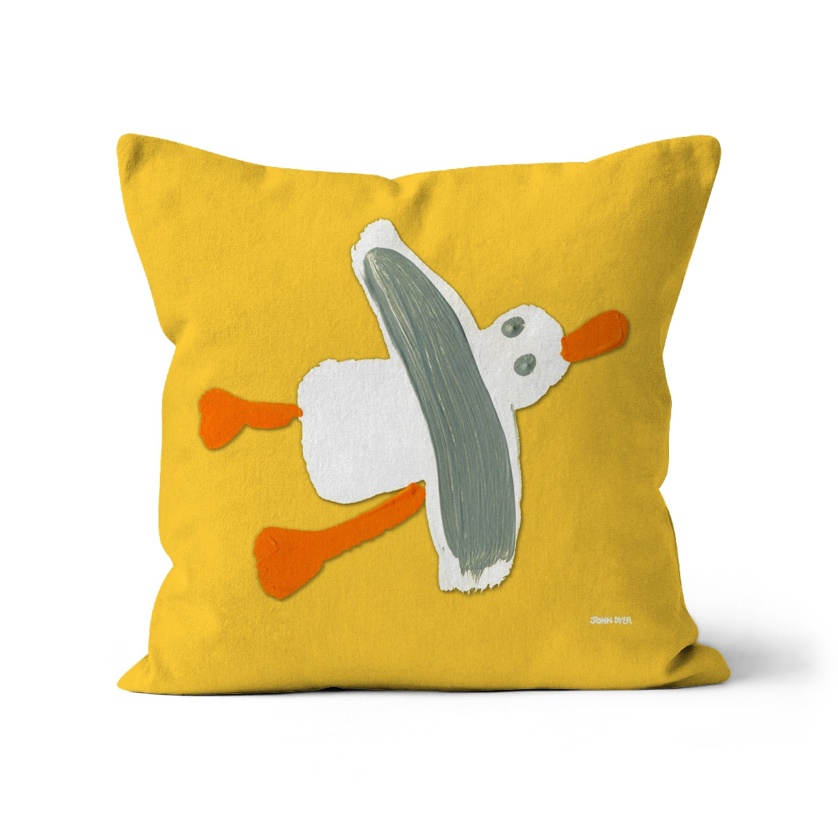 Yellow Cornish Seagull Art Cushion by John Dyer