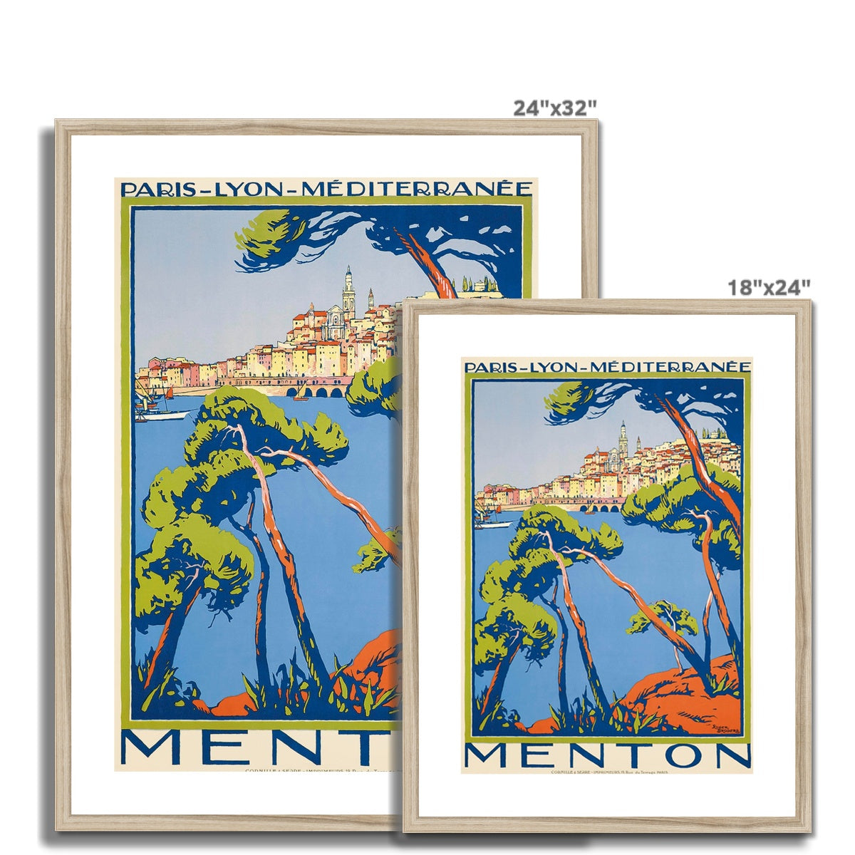 Vintage Travel Poster Print of Menton, France by Roger Broders. Open Edition Fine Art Print. Historic Art Framed and Mounted Print