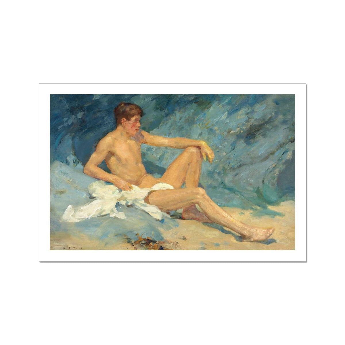 Henry Scott Tuke Open Edition Art Print. A Male Nude Reclining on the Rocks. Art Gallery Historic Art