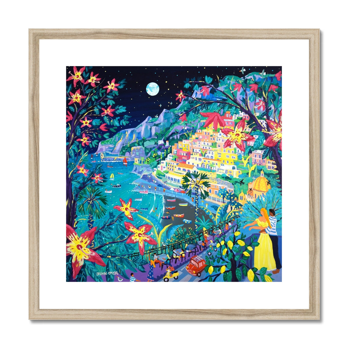 John Dyer Framed Open Edition Italian Fine Art Print. 'Love under an Italian Full Moon, Positano, Italy'. Italy Art Gallery