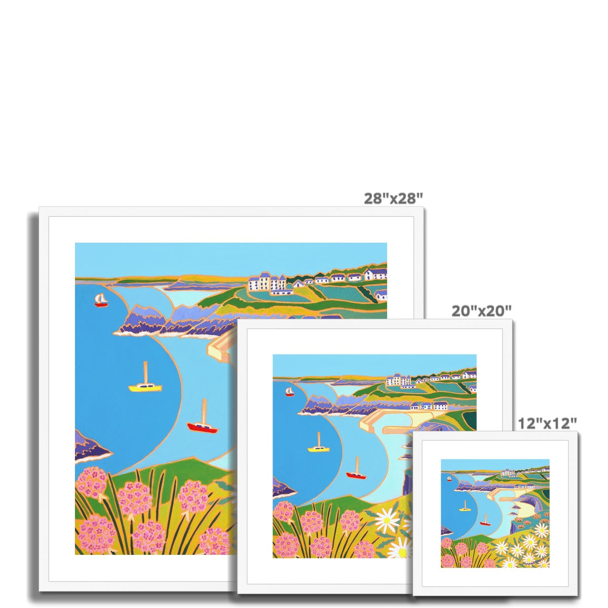 Joanne Short Framed Open Edition Cornish Art Print. 'Wildflowers on the Cliffs, Mullion'.