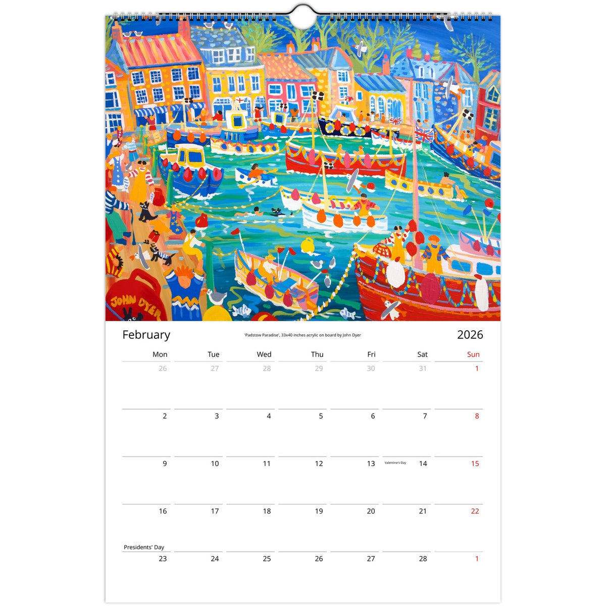 John Dyer 2026 11 x 16.5 inch Cornwall Wall Calendar (USA & CANADA)
