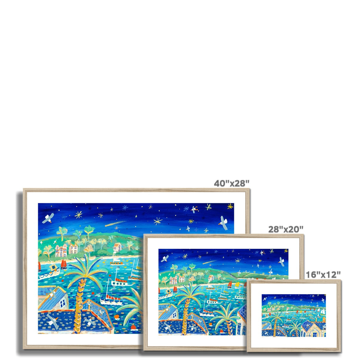 John Dyer Framed Open Edition Cornish Art Print. 'Sailing Beneath the Comet, Falmouth, Cornwall'.
